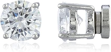 New & Improved! Silvertone with Clear Cz Round Magnetic Stud Earrings - 4mm to 12mm Available (7 Millimeters) (E-1524)