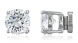 Silvertone Magnetic Earrings with Clear Cz Round - 4mm to 12mm (7 Millimeters)