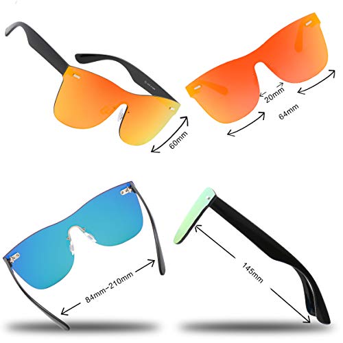 Rimless Mirrored Lens One Piece Sunglasses UV400 Protection for Women Men (Red) - Thumbnail 5