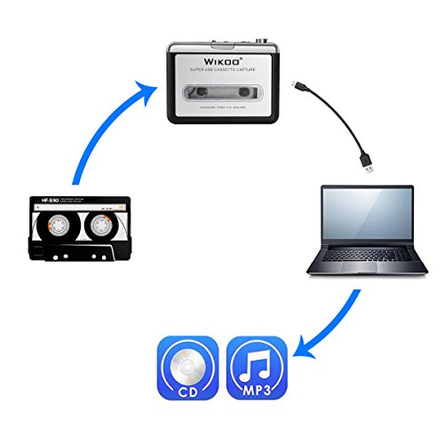 Wikoo-Cassette-Tape-to-MP3-CD-converter-via-USB-Portable-USB-Cassette-Tape-Player-Walkman-Captures-MP3-Audio-Music-Compatible-with-Laptops-and-PC-Convert-Tape-Cassettes-to-MP3-Format-Silver