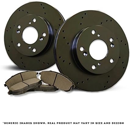 [Rear Kit][Ready-to-Install] 2 Black Coated Cross Drill TOP-NOTCH Disc Brake Rotors + 4 Semi-Metallic Pads[Cooper][4lug]