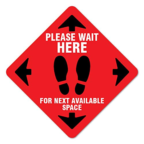 Public Safety Sign Please Wait Here Red Non-Slip Floor Graphic | 7" Floor Marke…