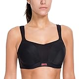 SYROKAN Women's High Impact Underwire Full Support Padded Mesh Active Sports Bra Black 42DD