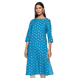 Amazon Brand – Tavasya Women’s Cotton Printed Regular Kurti (LG-12_Teal_Large)