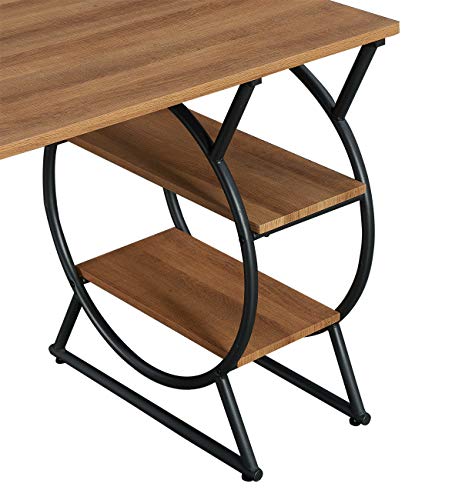 O&K Furniture L-Shaped Desk Corner Computer Desk with Storage Shelves for Home Office, Oak