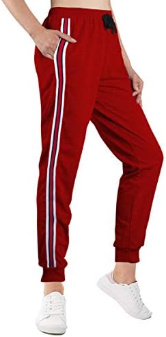 Lantch Women's Pants Jogging Casual Running Sweatpants Stripe Elastic with Pockets