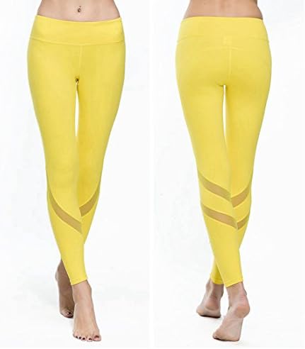 Women Yoga Pants Mesh Workout Gym Running Leggings Inner Pocket Non See Through