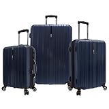 Traveler’s Choice Tasmania Polycarbonate Expandable 8-Wheel Spinner 3-Piece Luggage Set, Navy (21