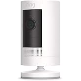 Like-New Ring Outdoor Cam (Stick Up Cam), Weather-resistant home or business security camera, outdoor ready, Live View, Color Night Vision, Two-Way Talk, motion alerts, Works with Alexa, White