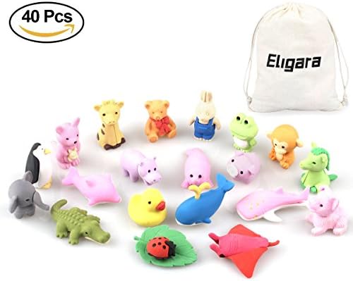 Eligara Puzzle Erasers for Kids (40 Pcs), Fun Animal Kawaii Take-Apart Eraser, Mini Cute School Eraser Supplies, Good Prize for Kids, Eraser Toys for Fun and Collection.