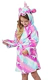 Soft Unicorn Hooded Bathrobe Sleepwear - Unicorn Gifts for Girls (8-9 Years, Pink Galaxy Unicorns)