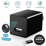 WiFi HD 1080P Spy Hidden Camera, Wireless Surveillance Indoor Security Nanny Charger Video Cam with Motion Detection Compatible with iPhone/Android Phone/PC (Plug, Black)