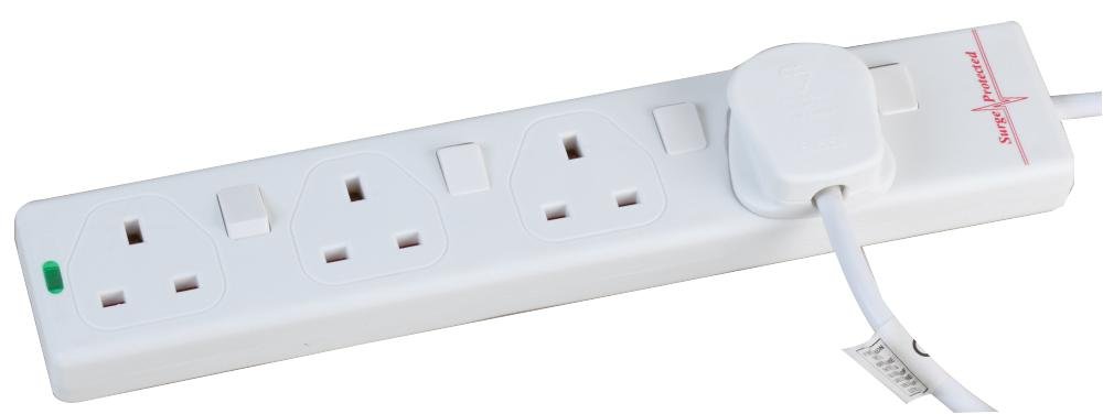 EXTENSION LEAD SURGE SWITCHED 4G WHT 1M