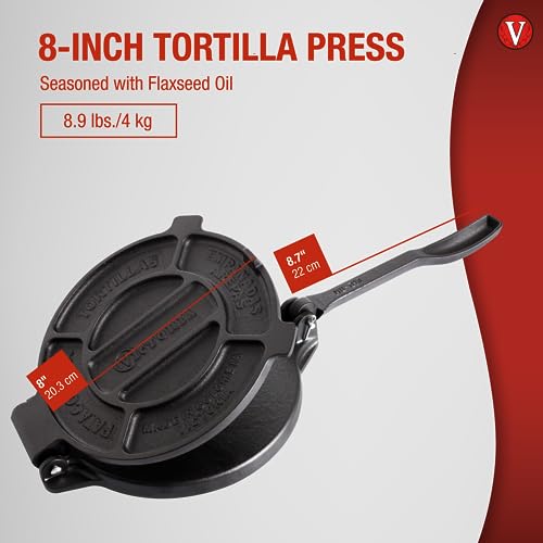 Victoria Cast Iron Tortilla Press, Tortilla and Roti Maker, Made in Colombia, 8 Inches