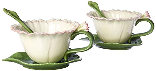 Cg Ss-Cg-10437, 6 Piece White Carnation Set Including 2 Cups, Saucers, And Spoons