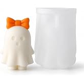 3D Bow Ghost Candle Mold, Halloween Silicone Mold for Candle Making Crafts | Bow-topped ghost design, 2.91-inch finished height, reusable silicone for candles, resin, soap, plaster and Halloween crafts.