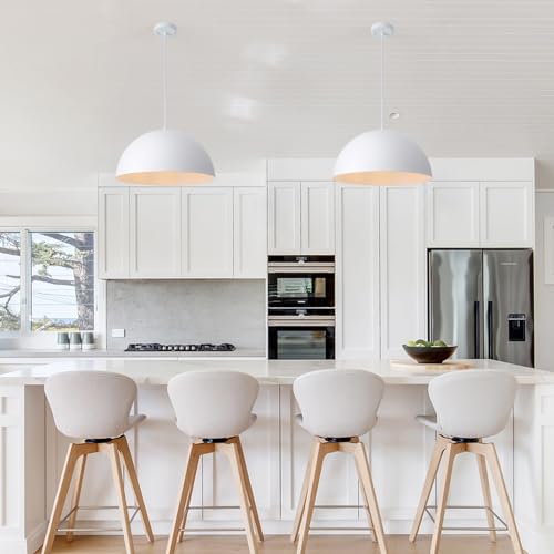 18 inch White Dome Pendant Light, Modern Farmhouse White Pendant Light, Large Pendant Lamp for Kitchen Island Dining Room Bedroom Hallway Foyer