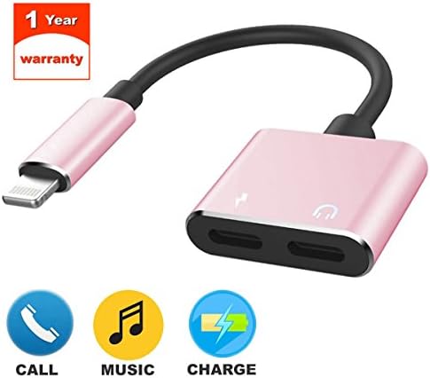 iPhone X 8/ 8 Plus Dual Lightning Adapter Splitter,2 in 1 Headphone Jack Audio and Charge Cable Adapter,Support iOS11 and Later,for Apple iPhone 7 / 7 Plus (Rose gold)