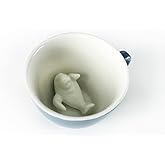 Creature Cups MANATEE Ceramic Cup (11 Ounce, Grey Blue Exterior) - 3D Animal Inside Mug - Birthday, Holiday & Housewarming Drinkware Gift for Coffee & Tea Lovers