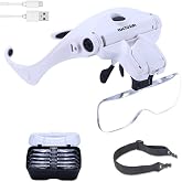 YOCTOSUN Magnifying Glass with Light, LED Head Magnifier 5 Lenses 1.0X-3.5X | Rechargeable Hands Free Headset Magnifying Glasses 2 Led, Jeweler's Loupe Light Bracket Headband Interchangeable