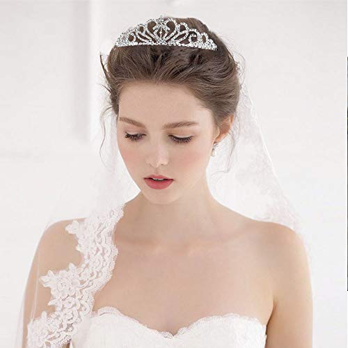Paxuan 2 Pack Silver Wedding Bridal Crystal Tiara Crown with Comb Rhinestone Princess Headband Headpiece for Girls Women Birthday Pageant Party Wedding Prom Bridal (2PCS)