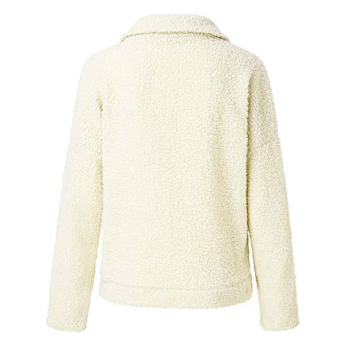 AOJIAN Women Jacket Long Sleeve Outwear Plush Zipper Pockets Pure Color Sweatshirt Coat White - Thumbnail 5