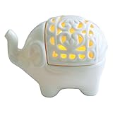 Decorative White Elephant Openwork Design Ceramic Tea Light Candleholder - MyGift