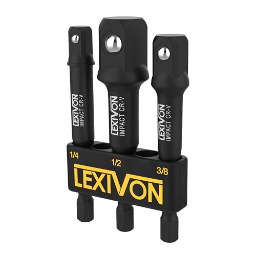 LEXIVON Set di adattatori per zoccoli Impact Grade, bit di estensione da 3" | 3-Piece 1/4", 3/8", e 1/2" Drive, adattate il vostro trapano di potenza al cacciavite (LX-101)