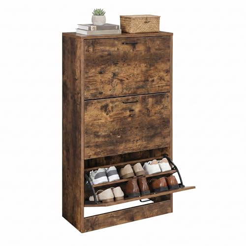 VASAGLE Schuhschrank mit 3 Klappen und 3 Ebenen, 60 x 24 x 120 cm