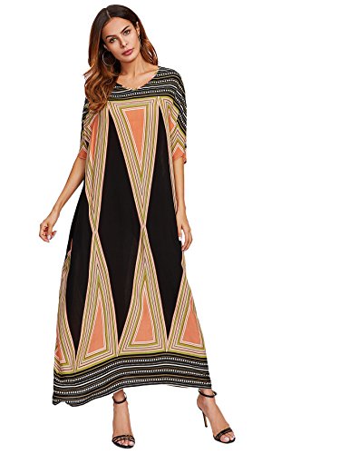 Floerns Women's Short Sleeve Oversized Maxi Kaftan Dress Multi L