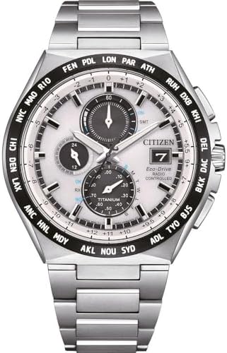 Citizen Eco-Drive Titanio AT8238-84M, Orologio Uomo Radiocomandato Cronografo, Quadrante Blu