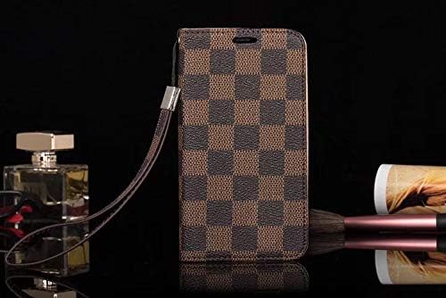 jiehao iPhone Xs Max Case, Stylish Elegant Lattice Pattern Leather Wallet Case Wrist Strap Flip Cover with Card Slots Protective Phone Case for Apple iPhone Xs Max 6.5" 2018, Brown