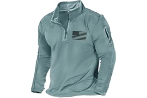 H HYFOL Men's USA Flag Graphic Pocket Pullover American Patriotic 1/4 Zip Stand Collar Long Sleeve Sweatshirts