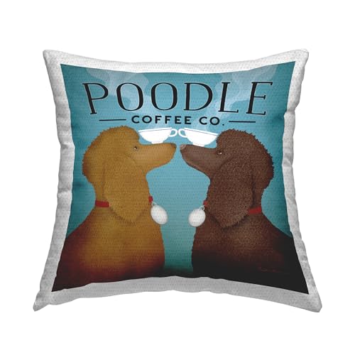 Stupell Industries Poodle Coffee Co Dog Ad Outdoor Printed Pillow, 18 x 18, Blue