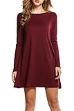 Zeagoo Women O-Neck Long Sleeve Casual Loose Solid Mini Tunic Dress