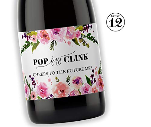 Cheers to The Future MRS Mini Champagne Labels ● Pop Fizz Clink! ● SET of 12 ● Bachelorette Party Mini Wine Labels, Bridal Shower Mini Champagne Labels, Wedding Shower Favors WEATHERPROOF A140-FIZZ-12