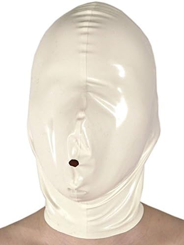 VsvoLatex Black Latex Rubber Catsuit Inflatable Hood Mask Open Nostril (XX-Large, White)