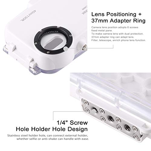 HAWELL iPhoneXS MAX Diving Case, Professional [40m/130ft] Surfing Swimming Snorkeling Photo Video Waterproof Protective Case Underwater Housing for iPhone with Lanyard (iPhone Xs MAX White) - Thumbnail 3