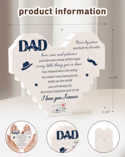 KAAYEE Fathers Day Dad Gifts, Building Blocks Plaque Dad Birthday Gifts from Daughter Son, Funny Daddy Presents from Kids for Christmas Birthday, Ideal Gift for Daddy Father Men