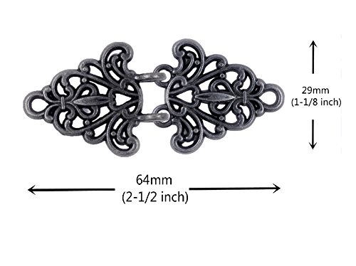 Bezelry Filigree Trivet HOOK And EYE Cloak Clasp Fasteners . Pack of 4 Pairs . 64mm x 29mm Fastened. (Vintage Black)