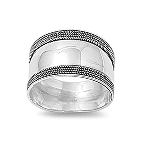 Sterling Silver Women's Bali Ring Wide 925 Band Rope Milgrain Look Size 5 (RNG15077-5)