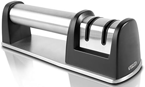 JYMBO Kitchen Knife Sharpener – Sharpen Kitchen Cutlery, Steak Knives, Tools –2-Stage Sharpening System- Dual Diamond Grinding and Ceramic Sharpening Wheels – Stable Base- Ergonomic Grip.