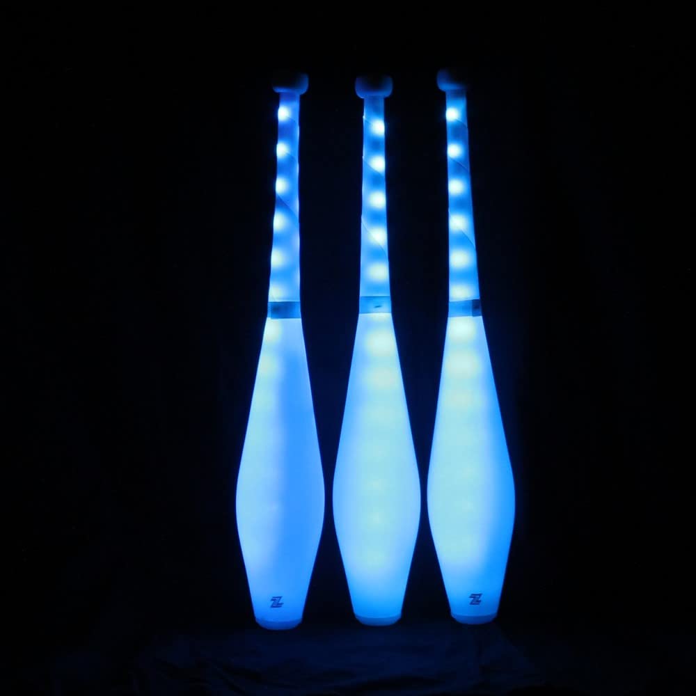 Zeekio - Multi-Color LED Light Up Juggling Clubs - with Charger & Wireless Remote - for Beginners, All Levels - Bright & Vibrant Colors Durable - 20.5”L - Set of 3