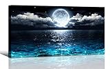 Wall Art Moon Sea Ocean Landscape Picture Canvas Wall Art Print Paintings Modern Artwork for Living Room Wall Decor and Home Décor Framed Ready to Hang,2cm Thick Frame, Waterproof Artwork.