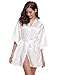 Aibrou Women/'s Kimono Robes Satin Pure Colour Short style with Oblique V-Neck, White, XX-Large