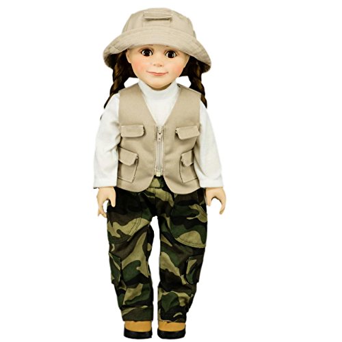 Fishing Adventure Outfit; Pants, Vest, Shirt ,Hat Fits 18