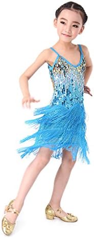 SymbolLife Girls Latin Dance Dress, Children Kids Sequin Fringe Stage Performance Competition Ballroom Dance Costume Girls Latin Salsa Tango Tassel Dance Dress