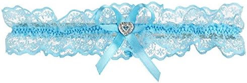 Bridal Lace Wedding Garter with Rhinestone Heart - Sexy Garters for Prom, Homecoming Party (XL-2XL, Turquoise)