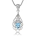 Sterling Silver Open Filigree Flower Blue Topaz Gemstone Teardrop Pendant Necklace 18