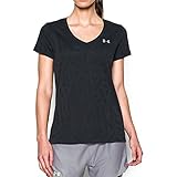 Under Armour Women's Tech V-Neck - Jacquard, Black/Metallic Silver, Small